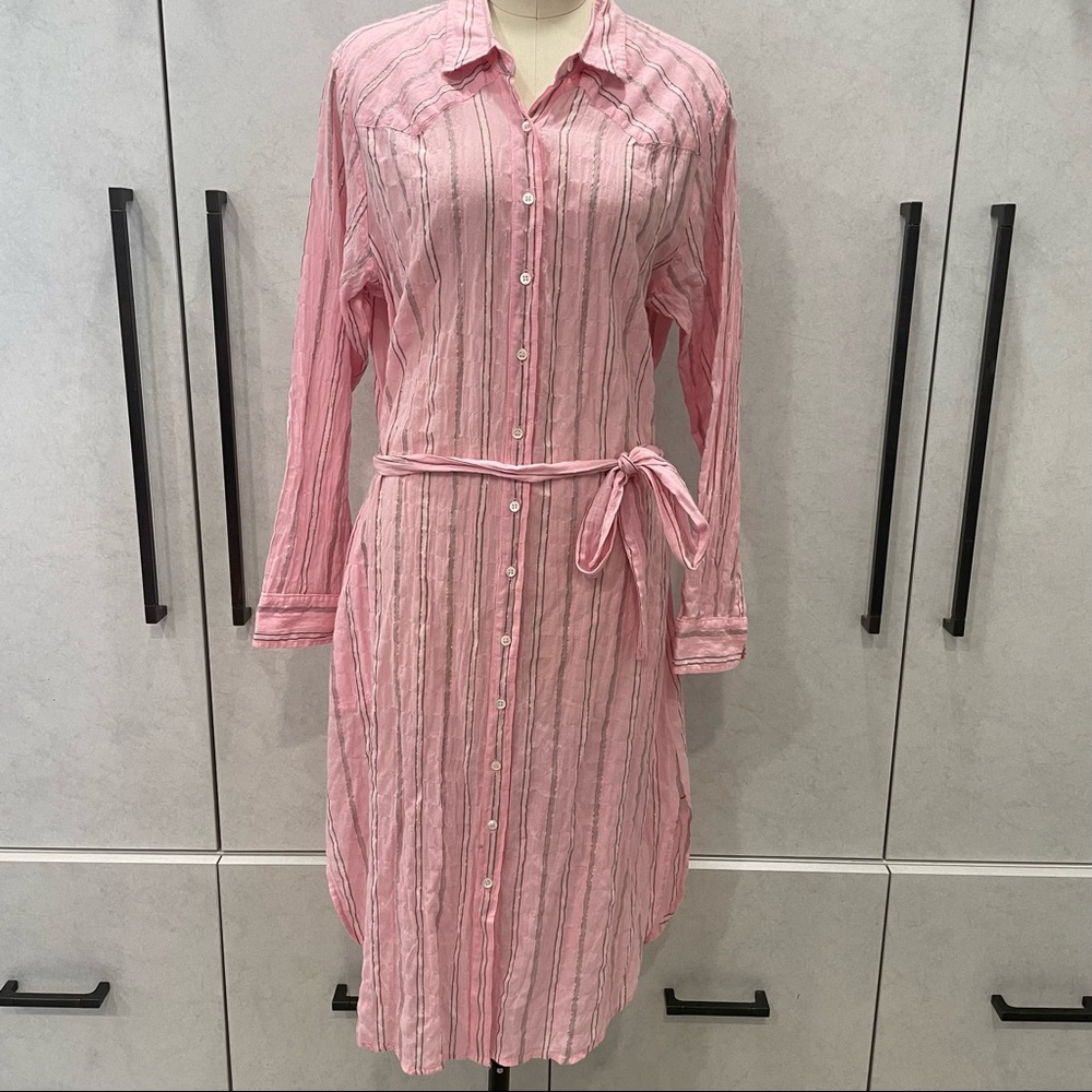 Xirena Pink Striped Button Up Dress/Cover up Size M